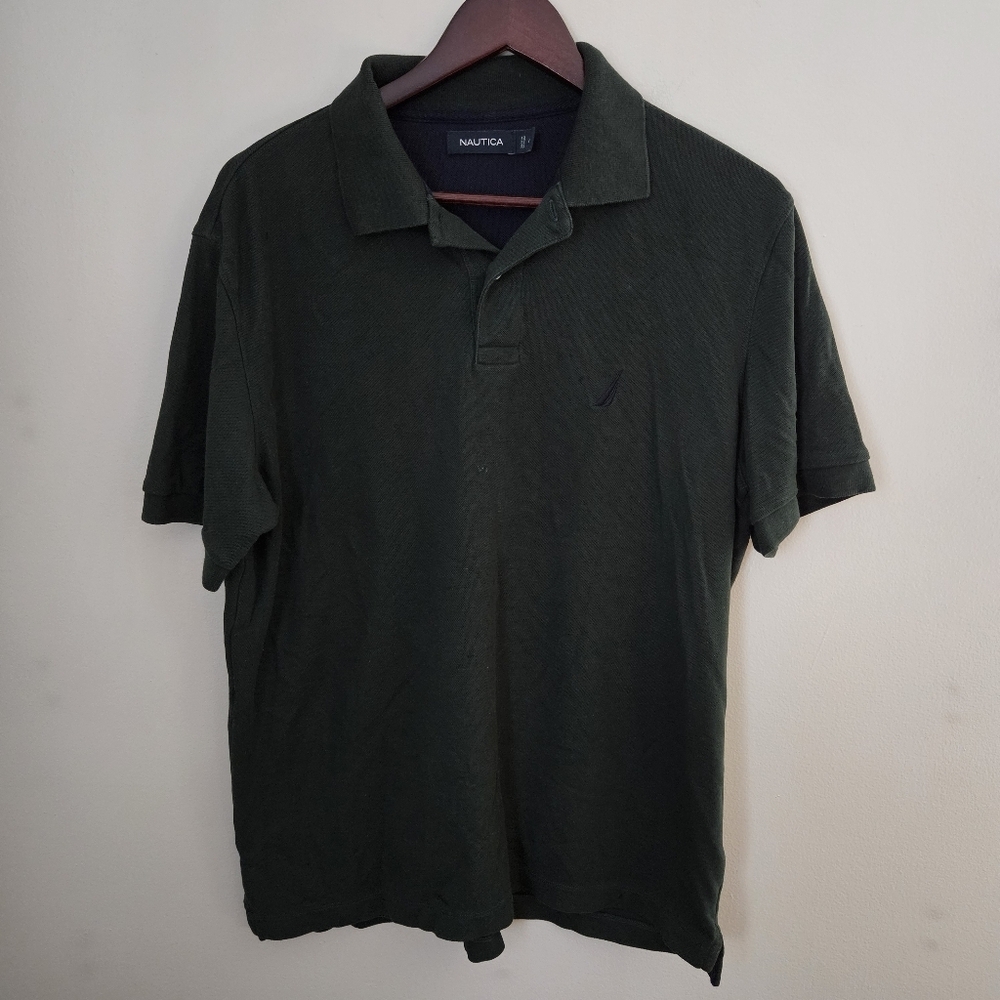 Nautica Polo Shirt Dark Green Business Casual Golf Short Sleeve Neutral